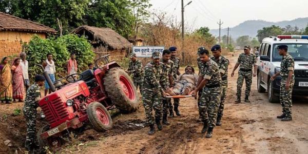 ट्रैक्टर के नीचे दबे चालक काे जवानों ने अस्पताल पहुंचाया