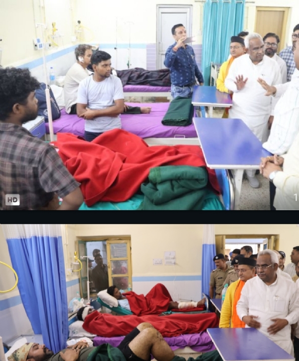 मंत्री मदन कौशिक घायल श्रमिक से मिलकर स्वास्थ्य की जानकारी लेते हुए। मंत्री मदन कौशिक घायल श्रमिक से मिलकर स्वास्थ्य की जानकारी लेते हुए।