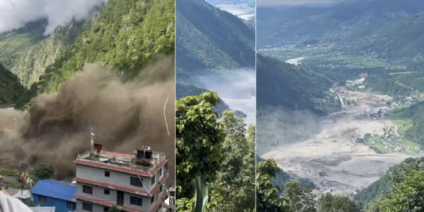 नेपाल में रसुवा में बाढ़ से हुई तबाही के दृश्य नेपाल में रसुवा में बाढ़ से हुई तबाही के दृश्य