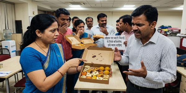 जबलपुर : त्यौहार पर बांटी मिठाई में मिले कॉकरोच और कीड़े, कर्मचारियों में आक्रोश