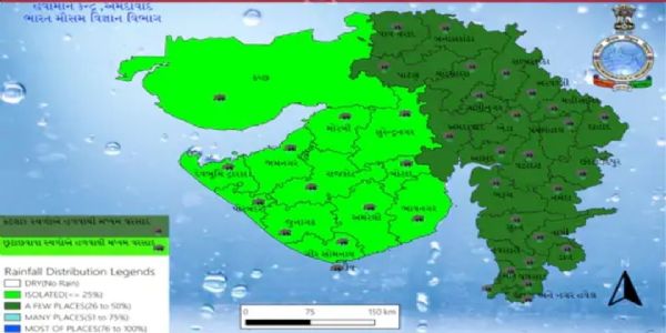 गुजरात में अगले तीन दिन में मध्यम बारिश का अनुमान, सौराष्ट्र-कच्छ में 16 प्रतिशत बारिश की कमी