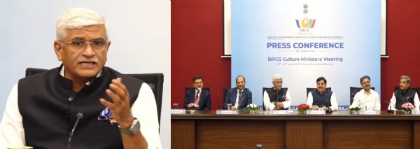 केंद्रीय संस्कृति एवं पर्यटन मंत्री गजेंद्र सिंह शेखावत ने कुशाभाऊ ठाकरे अंतर्राष्ट्रीय कन्वेंशन सेंटर, भोपाल में पत्रकारों से बातचीत