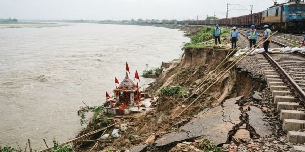 राघोपुर में गंगा का भीषण कटाव, बिहपुर-महादेवपुर रेललाइन पर मंडराया खतरा
