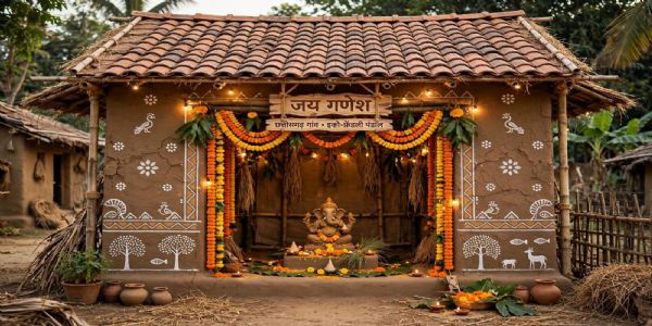 कोसमंदा के ठाकुरदिया चौक में सजेगा अनोखा गणेश पंडाल, शंख में विराजेंगे गोबर से बने गणेश