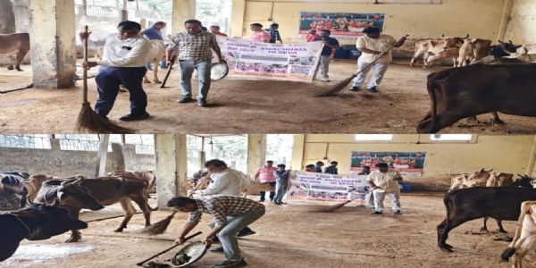 बिजनौर में सेवा संकल्प अभियान के तहत कान्हा गौशाला में हुआ श्रमदान
