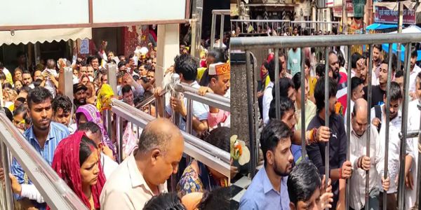 बांके बिहारी मंदिर में उमड़ी भारी भीड़ : घंटों कतारों में लगे रहने के बाद भी दर्शन न मिलने से कुछ श्रद्धालु निराश