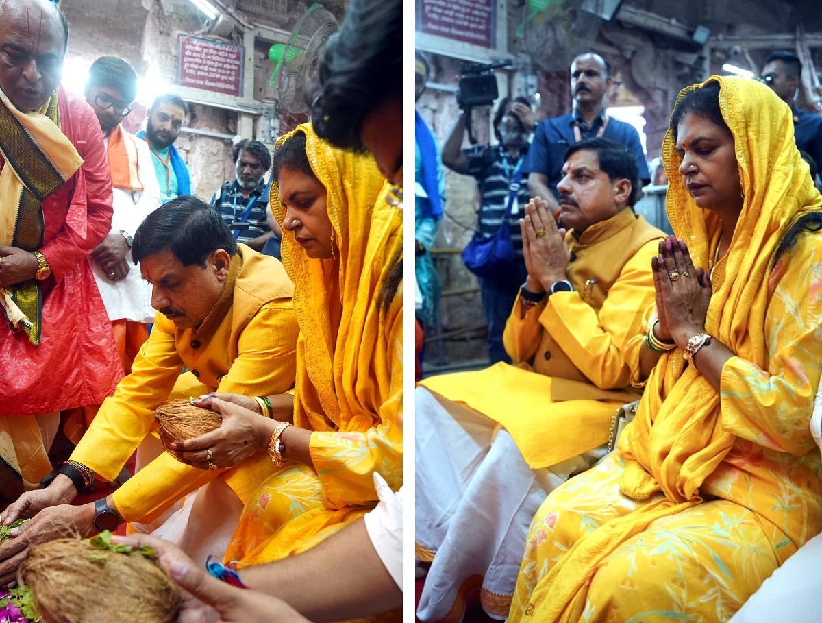 श्री द्वारकाधीश मंदिर में सपत्नीक पूजा-अर्चना करते हुए मप्र के मुख्यमंत्री