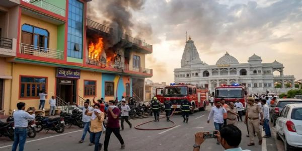 वृन्दावन में प्रेम मंदिर के पास होम स्टे में लगी आग, पुलिस व फायर टीम ने पाया काबू